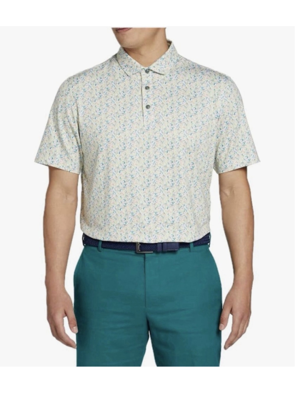 Walter Hagen Clubhouse Fresco Ditsy Lemon Sorbet Print Men Large Polo Shirt Golf